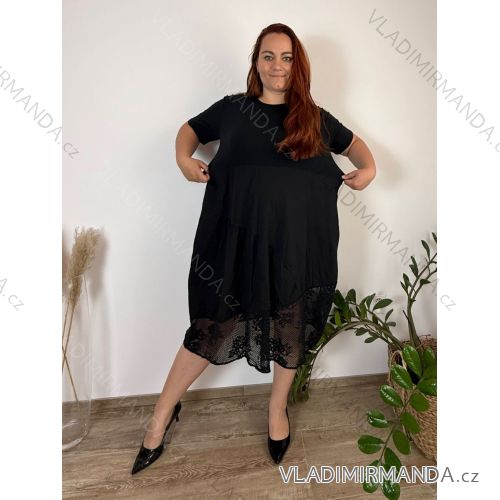 Šaty krátky rukáv dámske nadrozmer BEATYS (50/52/54 ONE SIZE) TALIANSKA MÓDA IMSM25BEATYS/DUR 52/54 čierna