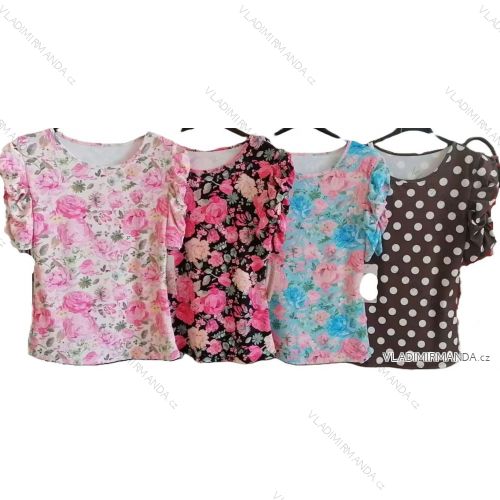Tričko květované a puntík krátký rukáv dámské (XS/S/M ONE SIZE) ITALSKÁ MÓDA IMM25M1007