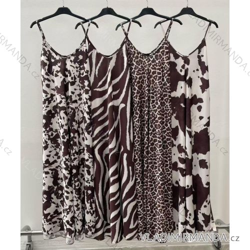 Šaty dlhé letné cowprint a leopardie na ramienka dámske (S/M/L ONE SIZE) TALIANSKA MÓDA IMM25M2886