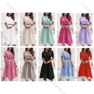 Šaty letní s páskem krátký rukáv dámské (S/M/L ONE SIZE) ITALSKÁ MÓDA IMWB25875