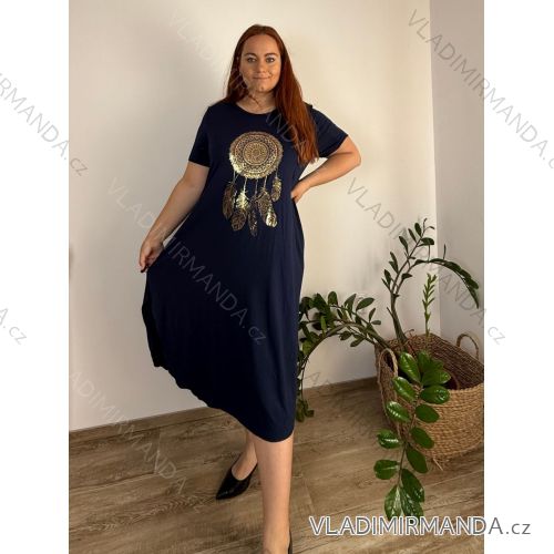 Šaty maxi dlouhé oversize volnočasové krátký rukáv dámské viskoza nadrozměr Lapač Snů (2XL/3XL ONE SIZE) ITALSKÁ MÓDA IMD22450