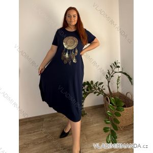 Šaty dlouhé oversize krátký rukáv dámské viskoza nadrozměr Lapač Snů (2XL/3XL/4XLONE SIZE) ITALSKÁ MÓDA IMD22450/DR