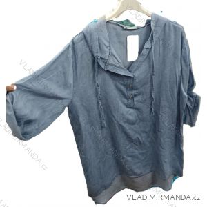 Tunika riflová s kapucí 3/4 dlouhý rukáv dámská nadrozměr (42/44/46 ONE SIZE) ITALSKÁ MÓDA IMSM25068