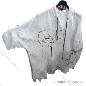 Košile s kapucí mušelín 3/4 dlouhý rukáv dámská nadrozměr (42/44/46 ONE SIZE) ITALSKÁ MÓDA IMSM25070