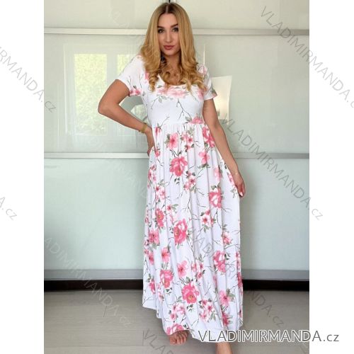 Šaty letní krátký rukáv dámské FIORE (S/M/L ONE SIZE) ITALSKÁ MÓDA IMSM25019