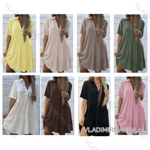 Šaty krátké košilové s páskem krátký rukáv dámské (S/M/L ONE SIZE) ITALSKÁ MÓDA IMWB25902