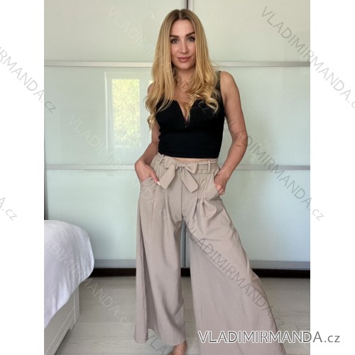 Nohavice elegantné s opaskom dámske (S/M/L ONE SIZE) TALIANSKA MóDA IMSM25GIZELE/DU -   hnedá
 -   S/M/L
