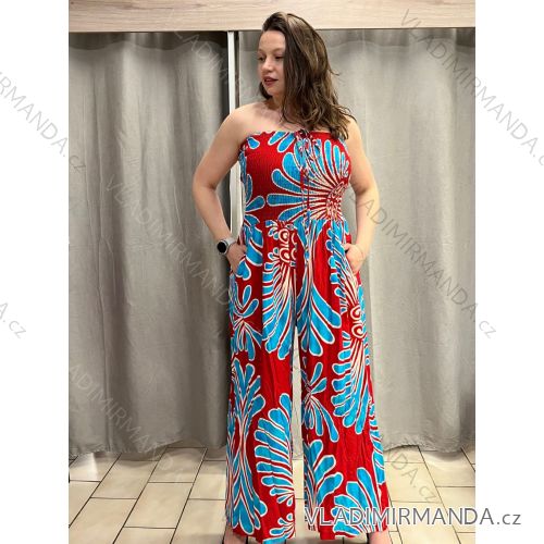 Long Jumpsuit with Pendant 3/4 Long Sleeve Women's Plus Size (50-58) ITALIAN FASHION IMWEC24016 44/46/48 red