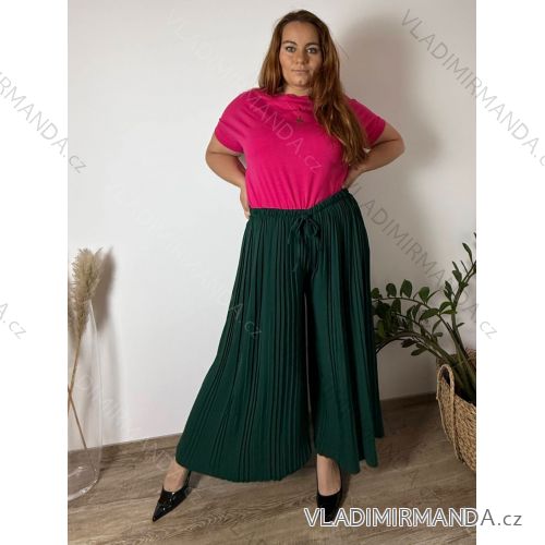 Kalhoty dlouhé letní dámské nadrozměr PISA (54/56/58 ONE SIZE) ITALSKÁ MÓDA IMD25112/DU 54/56/58 tmavě smaragdová