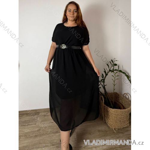 Šaty elegantní šifonové krátký rukáv dámské nadrozměr (44/46/48 ONE SIZE) ITALSKá MóDA IM425035/DUR
