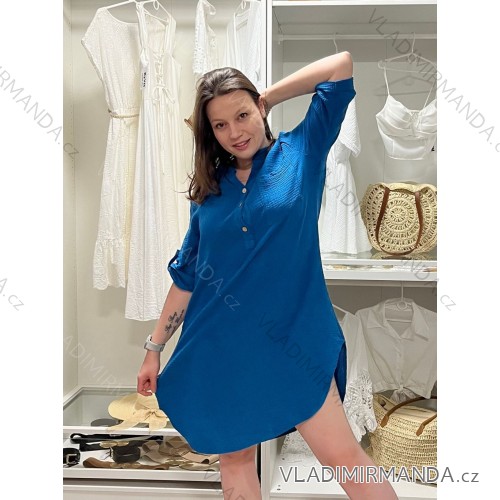 Short Sleeve Shirt Dress women (uni L-2XL) ITALIAN MODA IMS20002 modrá petrolejová 