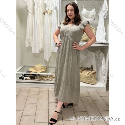 Šaty dlouhé volnočasové letní mušelín krátký rukáv dámské INGE (S/M/L ONE SIZE) ITALSKÁ MÓDA IM425304/DUR S/M/L hnědá