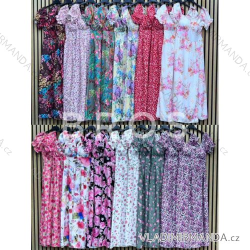 Šaty dlouhé letní krátký rukáv dámské (XS/S/M ONE SIZE) ITALSKÁ MÓDA IMWG251457