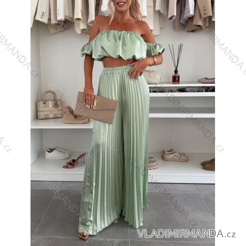 Souprava elegantní saténová top a kalhoty dlouhé dámské (XS/S/M ONE SIZE) ITALSKÁ MÓDA IMWG251474