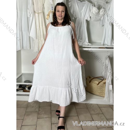 Šaty dlouhé letní mušelín na ramínka dámské nadrozměr ANDY (50/52/54 ONE SIZE) ITALSKÁ MÓDA IM425424/DU 50/52/54 bílá