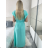 Šaty dlouhé elegantný letný krátky rukáv dámske BLANA (S/M/L ONE SIZE) TALIANSKA MÓDA IMD25115/DR tm. mintová S/M/L