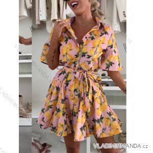 Šaty krátke košeľové citrónky lemon krátky rukáv dámske (XS/S/M ONE SIZE) TALIANSKA MÓDA IMWHP251923
