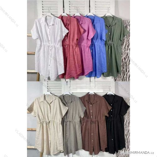 Šaty krátké košilové lněné krátký rukáv dámské (XS/S/M ONE SIZE) ITALSKÁ MÓDA IMWKK251530