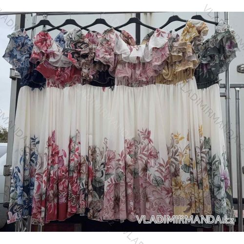 Šaty dlhé šifónové kvetované krátky rukáv dámske (S/M/L ONE SIZE) TALIANSKA MÓDA IMWAB251569