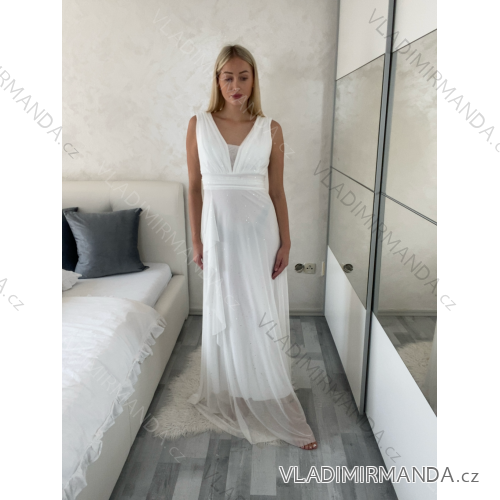 Šaty dlouhé společenské třpytivé bez rukávu dámské (S/M/L ONE SIZE) ITALSKÁ MÓDA IMPSH2520034/DR -   bílá -   S/M/L