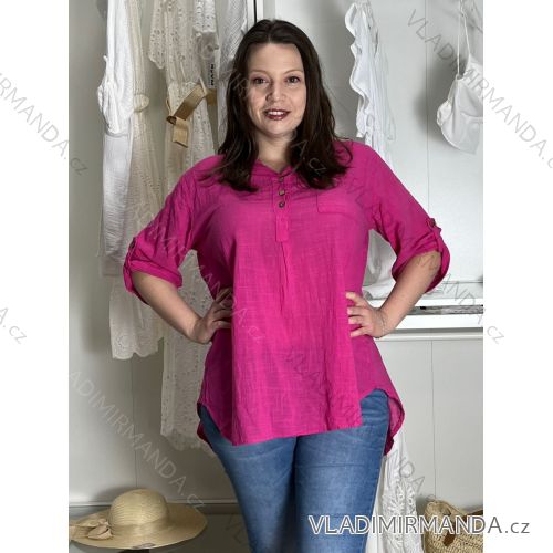 Košeľa 3/4 dlhý rukáv dámska nadrozměr SIA (44/46/48 ONE SIZE) TALIANSKA MÓDA IMSM251115/DU 44/46/48 tmavo ružová