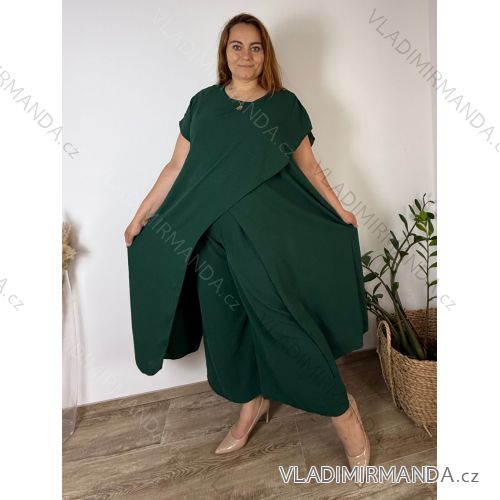 Komplet elegantní krátky rukáv dámske nadrozmer JASMINA (50/52/54 ONE SIZE) TALIANSKA MÓDA IM425311/DUR smaragdová 50/52/54