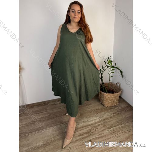 Šaty dlouhé letní na ramínka dámské nadrozměr LOLA (42/44/46 ONE SIZE) ITALSKÁ MÓDA IM4251113/DU 42/44/46 zelená