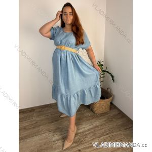 Šaty s páskem letní krátký rukáv dámské nadrozměr EMMA (48/50/52 ONE SIZE) ITALSKÁ MÓDA IM42530002