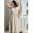Šaty dlhé voľnočasové letný mušelín krátky rukáv dámske INGE (S/M/L ONE SIZE) TALIANSKA MÓDA IM425304/DUR S/M/L béžová