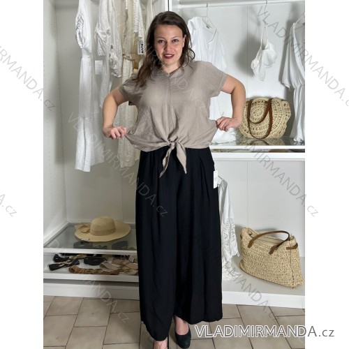 Tunika krátký rukáv dámská nadrozměr (42/44/46 ONE SIZE) ITALSKÁ MÓDA IMC25305/DU -   hnědá -   42/44/46