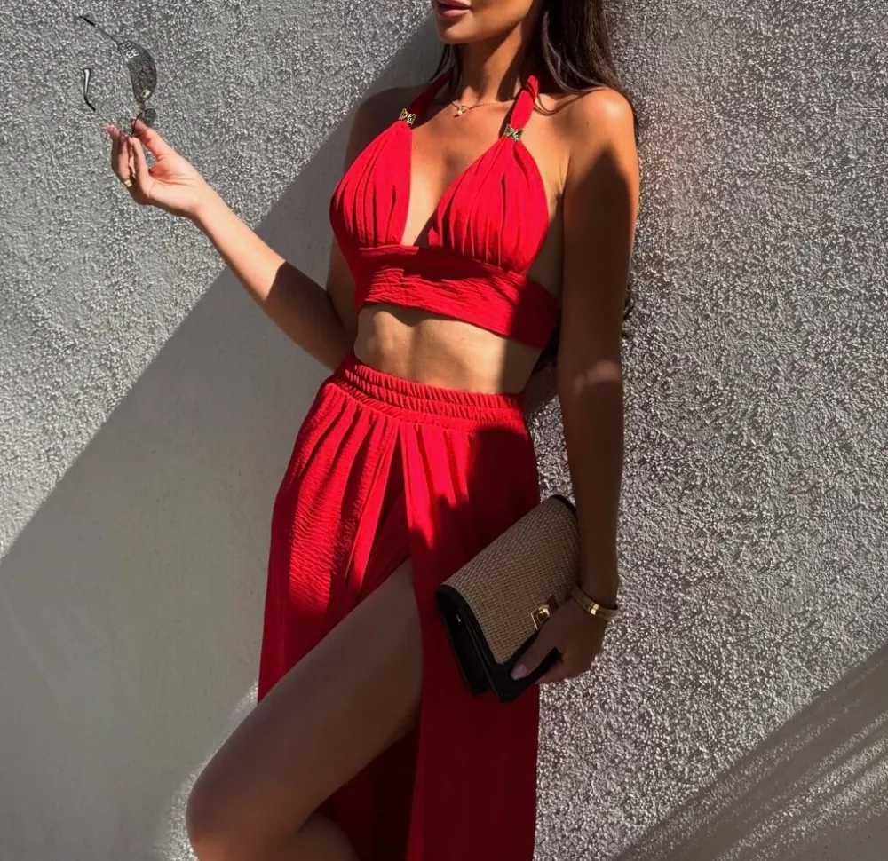 Souprava letní croptop bez rukávu a kalhoty dlouhé dámské (S/M/L ONE SIZE) ITALSKÁ MÓDA IMPMD2541853
