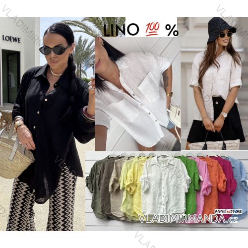 Košeľa 3/4 dlhý rukáv ľanová dámska (S/M/L ONE SIZE) TALIANSKA MÓDA IMWAD251391