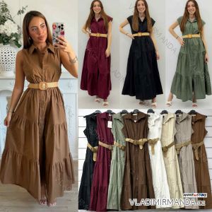 Šaty dlouhé letní košilové s páskem bez rukávu dámské (S/M/L ONE SIZE) ITALSKÁ MÓDA IMWAD251392