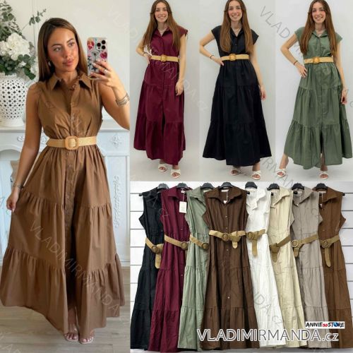Šaty dlouhé letní košilové s páskem bez rukávu dámské (S/M/L ONE SIZE) ITALSKÁ MÓDA IMWAD251392