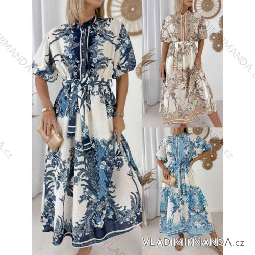 Šaty dlouhé letní krátký rukáv dámské (S/M/L ONE SIZE) ITALSKÁ MÓDA IMWGM251402
