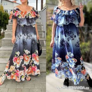 Šaty letní květované  carmen krátký rukáv dámské nadrozměr (42/44/46 ONE SIZE) ITALSKÁ MÓDA IMWGM251406