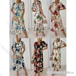 Šaty dlouhé šifonové květované krátký rukáv dámské (S/M/L ONE SIZE) ITALSKÁ MÓDA IMWGM251729