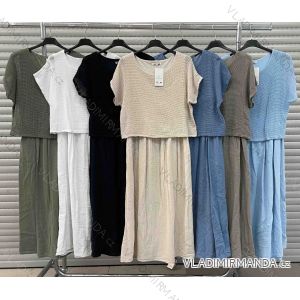 Souprava elegantní tunika krátký rukáv a kalhoty dámská nadrozměr (42/44/46 ONE SIZE) ITALSKÁ MÓDA IMWDL251421