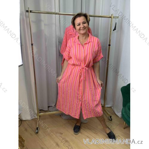 Šaty letní košilové mušelín 3/4 dlouhý rukáv dámské nadrozměr (42/44/46 ONE SIZE) ITALSKÁ MÓDA IMWEC251436