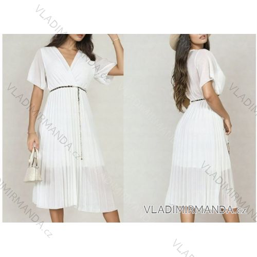 Šaty letní s páskem krátký rukáv dámské (XS/S/M ONE SIZE) ITALSKÁ MÓDA IMWBA251902