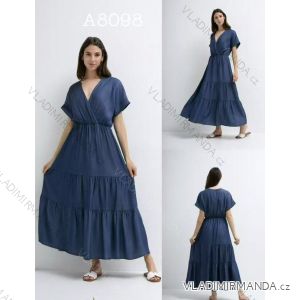 Šaty dlouhé letní riflové krátký rukáv dámské (S/M/L ONE SIZE) ITALSKÁ MÓDA IMWBA251908