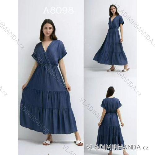 Šaty dlouhé letní riflové krátký rukáv dámské (S/M/L ONE SIZE) ITALSKÁ MÓDA IMWBA251908