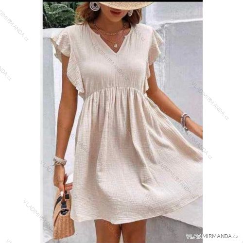 Šaty krátké letní mušelínové krátký rukáv dámské (S/M/L ONE SIZE) ITALSKÁ MÓDA IM425447