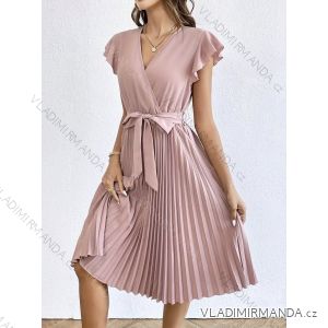 Šaty dlouhé letní skládané krátký rukáv dámské (S/M/L ONE SIZE) ITALSKÁ MÓDA 	 IMD251762