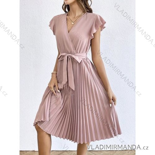Šaty dlouhé letní skládané krátký rukáv dámské (S/M/L ONE SIZE) ITALSKÁ MÓDA 	 IMD251762