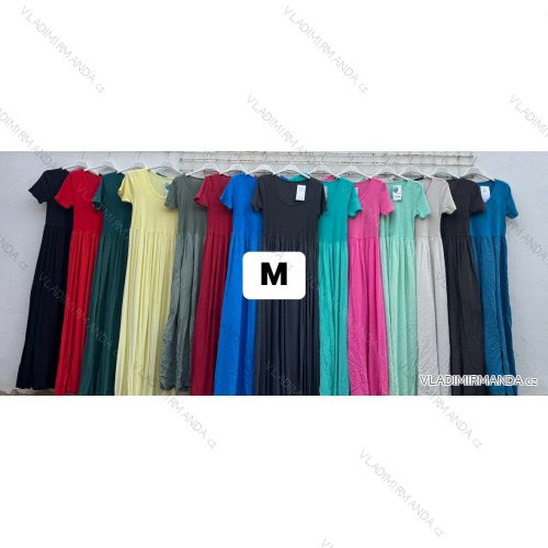Šaty dlhé letné skládané krátky rukáv dámske (S/M/L ONE SIZE) TALIANSKA MÓDA IMD251764