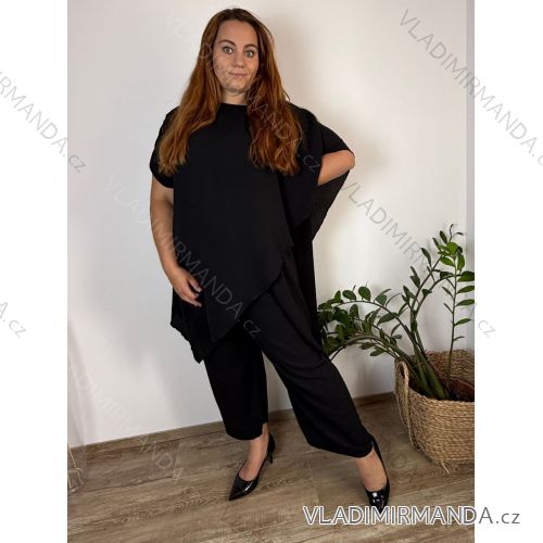Souprava oversize tunika krátký rukáv a kalhoty dlouhé dámské nadrozměr VIOLA  (52/54/56 ONE SIZE) ITALSKÁ MÓDA IMWHA251222/DU 52/54/56 Černá