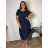 Šaty volnočasové letní krátký rukáv dámské nadrozměr MAGIE(46/48/50 ONE SIZE) ITALSKÁ MÓDA IM425270/DUR tm. modrá 48/50