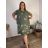 Šaty lněné krátký rukáv dámské nadrozměr (42/44/46 ONE SIZE) ITALSKÁ MODA IM7250002/DU -   zelená khaki -   44/46