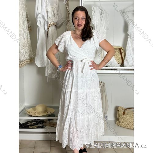 Šaty dlouhé letní krajkové krátký rukáv dámské (S/M - L/XL) ITALSKÁ MÓDA IMPEM2553062-5